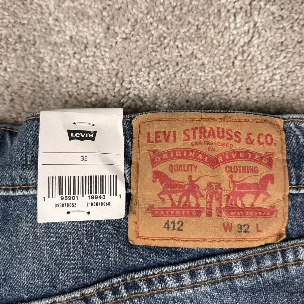 Levi's 412 Jean Shorts NWT New Slim Fit Distressed Ripped Denim Blue Men's 32 9